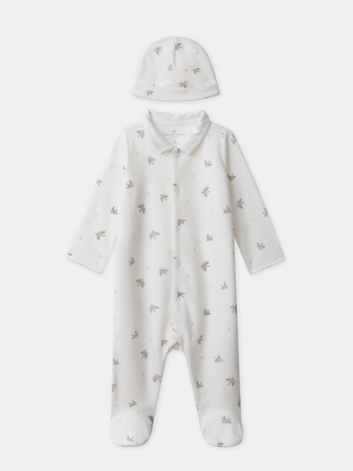 Sleepsuit + cream hat printed with birds and moons Newborn Mixed