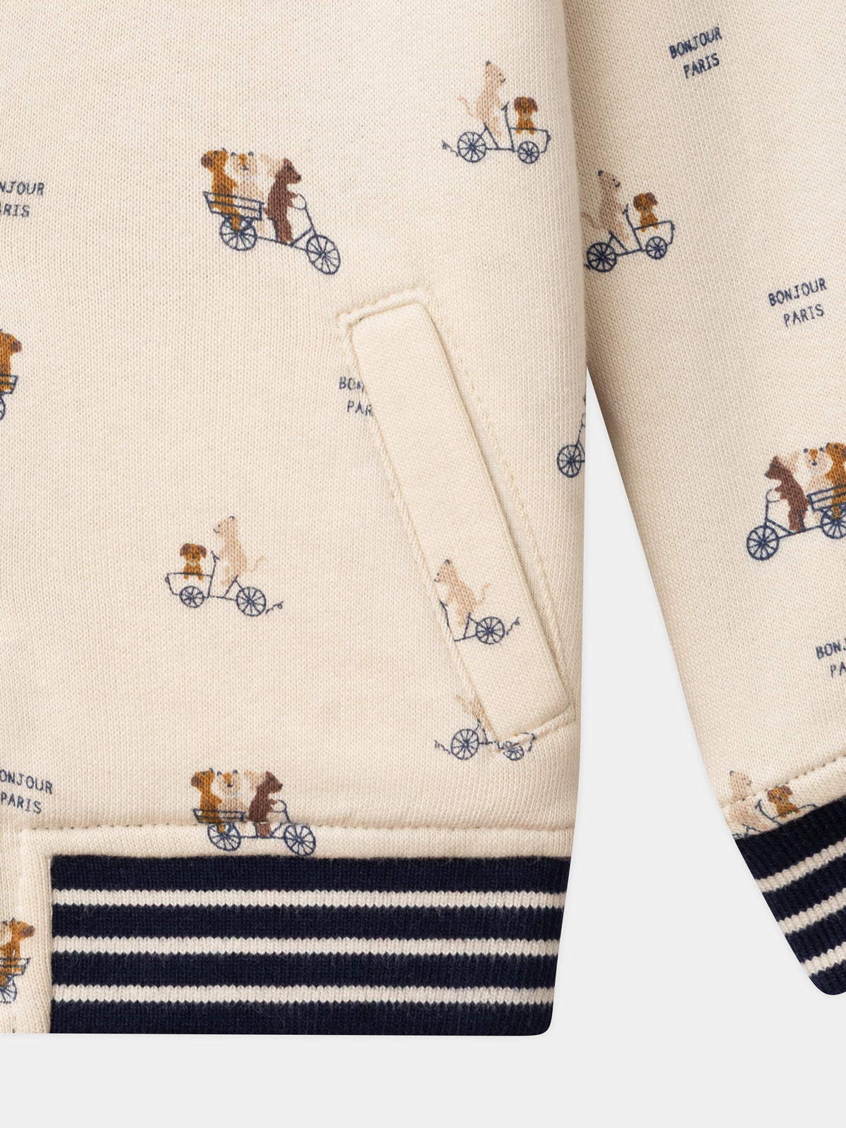 Reversible Teddy in Navy or Ecru Dog Print for Baby Boy