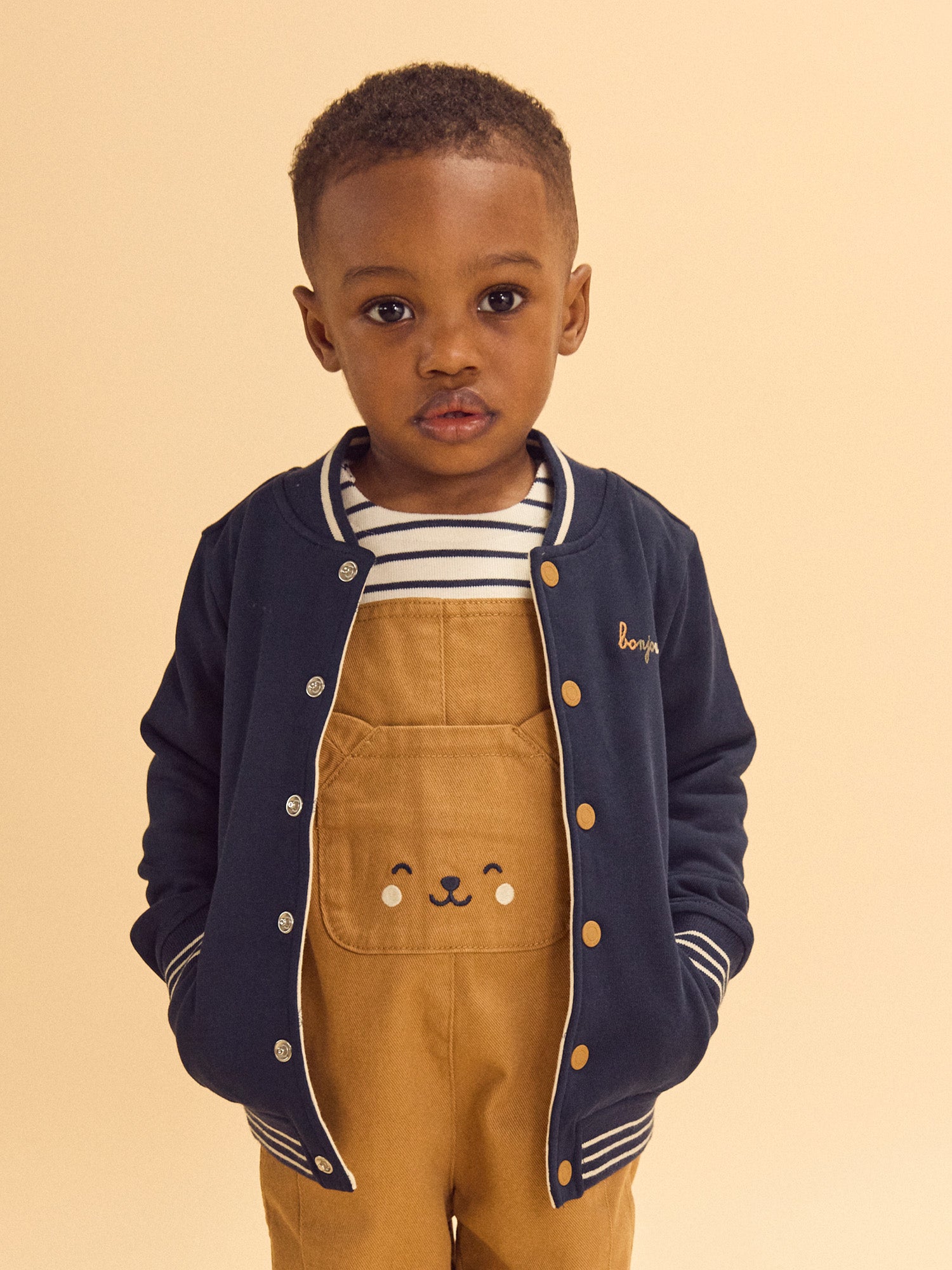 Reversible Navy Blue or Ecru Teddy Vest with Dog Print for Baby Boys