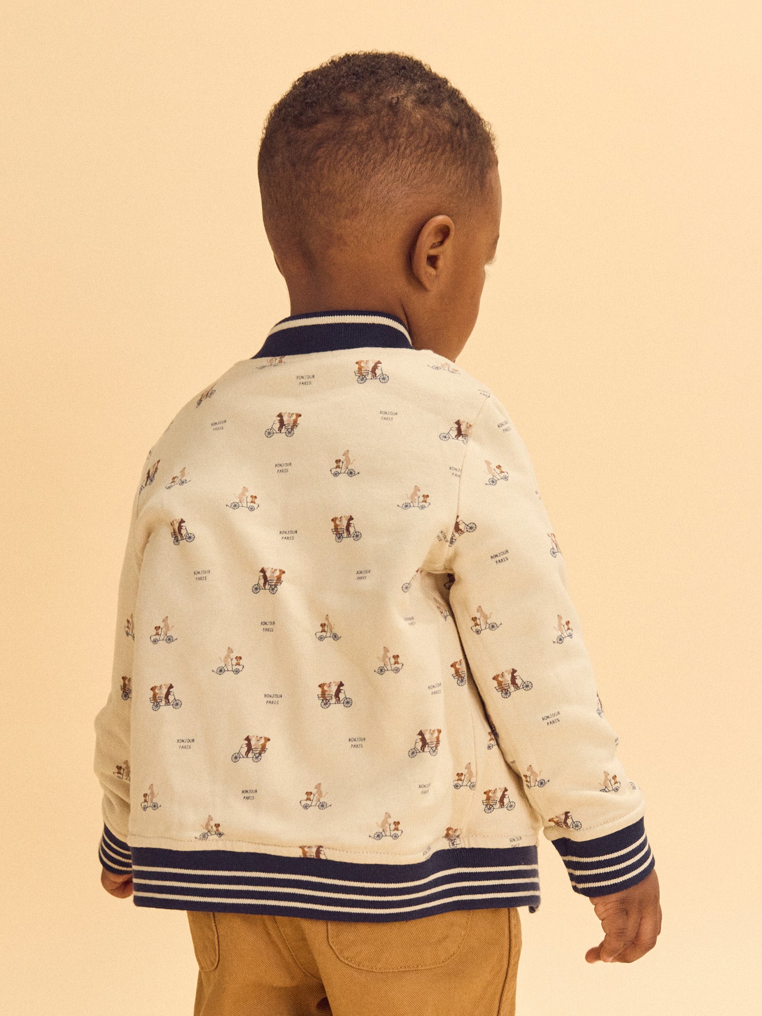 Reversible Navy Blue or Ecru Teddy Vest with Dog Print for Baby Boys