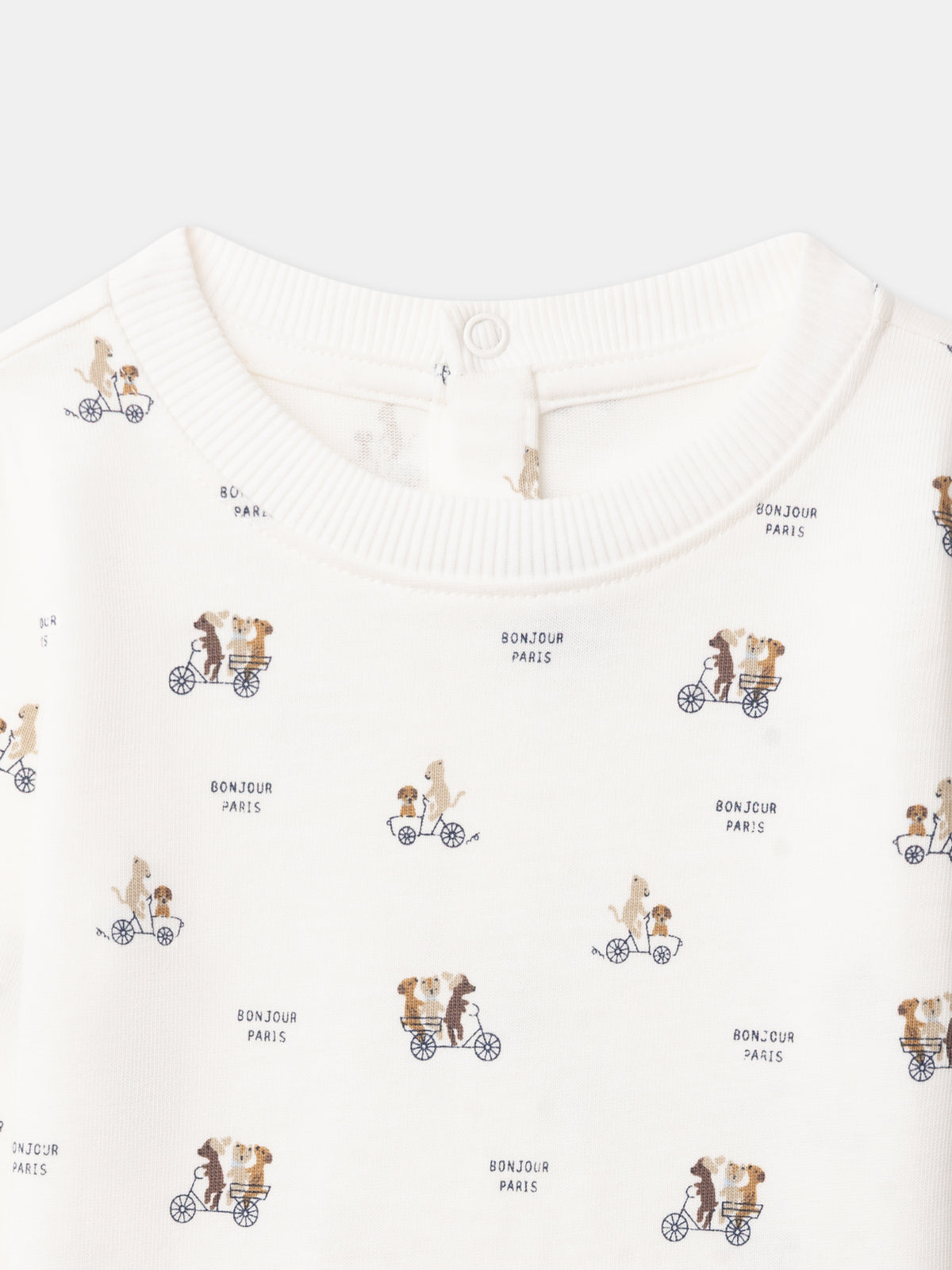 Ecru T-shirt with printed animals and long sleeves for Baby Boy