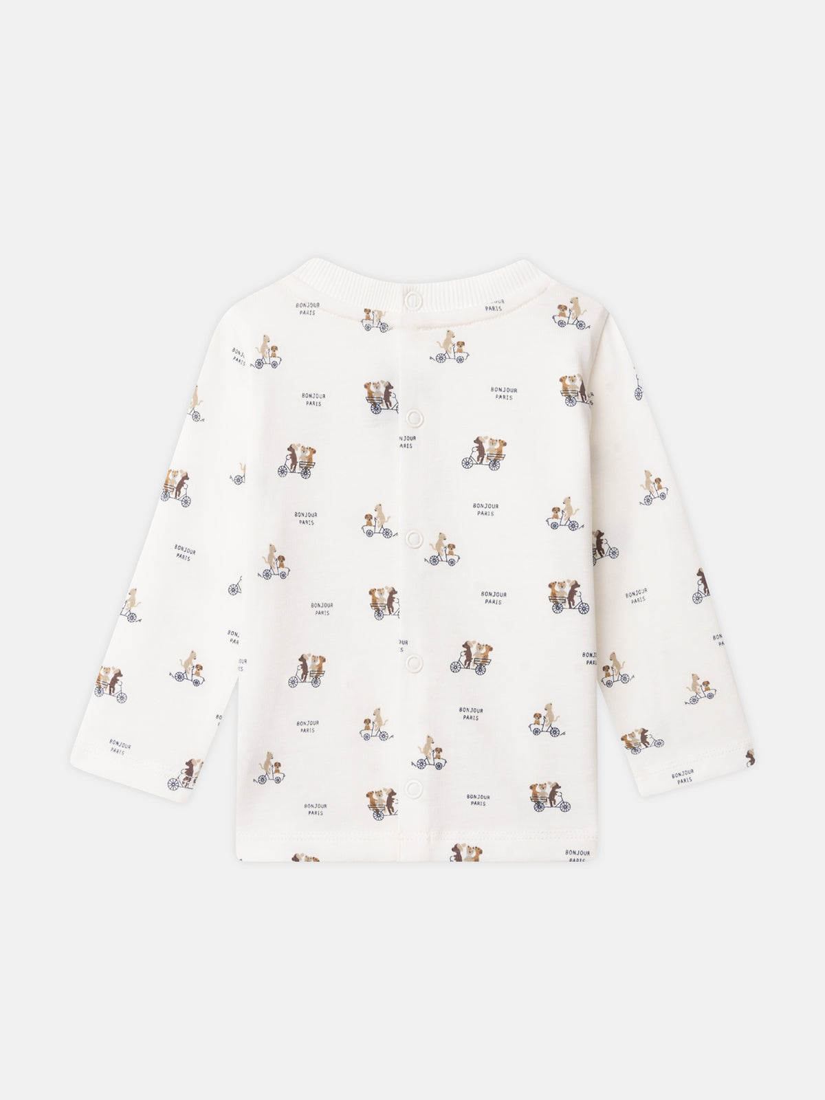 Ecru T-shirt with printed animals and long sleeves for Baby Boy