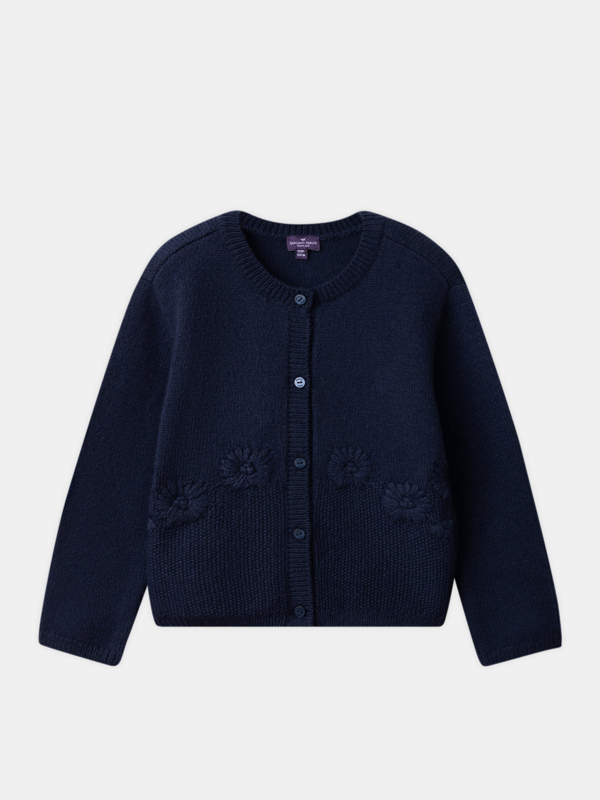 Navy blue cardigan with daisy embroidery for girls