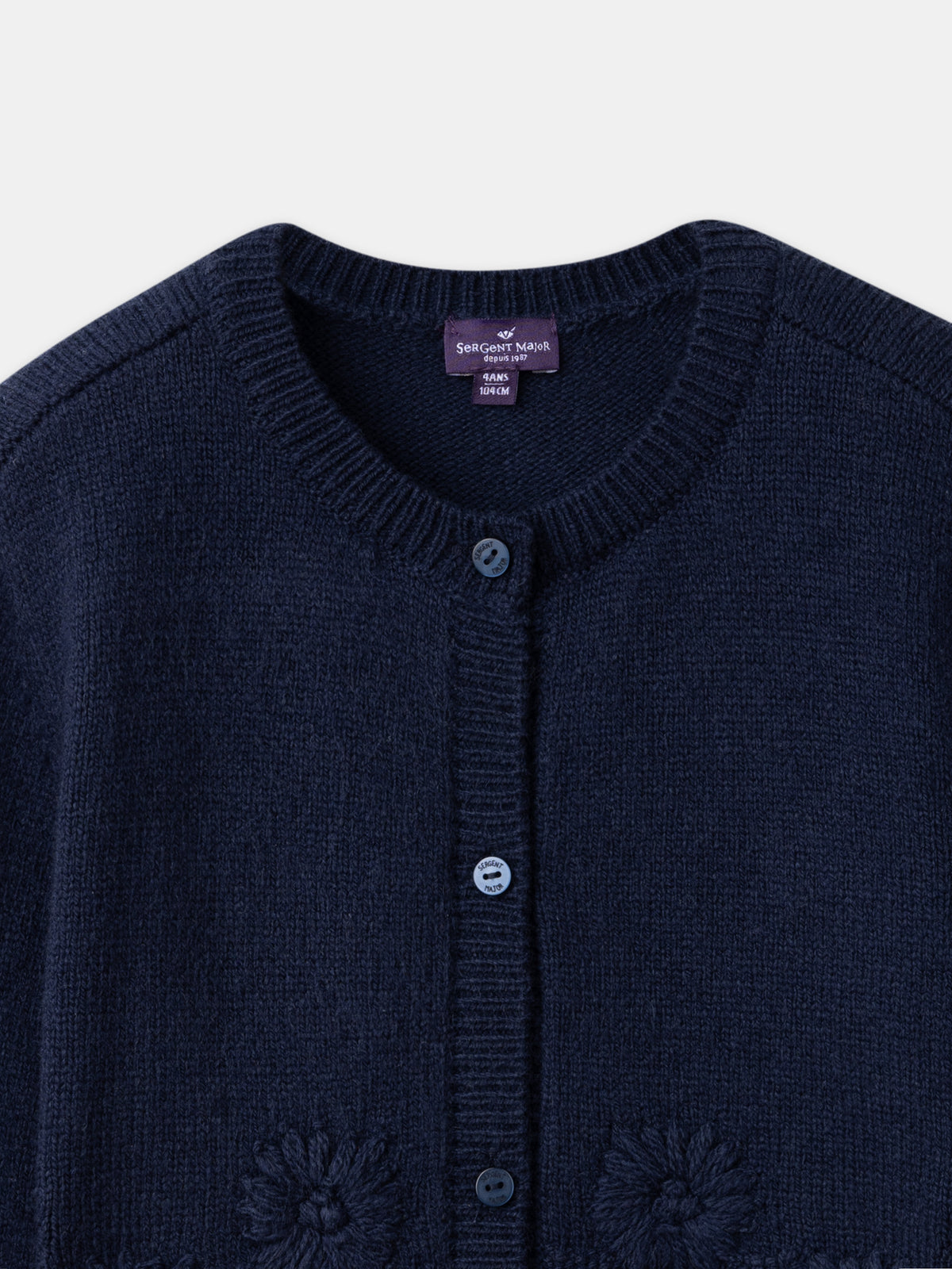 Navy blue cardigan with daisy embroidery for girls