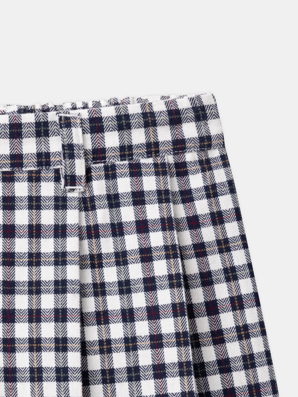 Navy Blue and White Checked Shorts Skirt with Elastic Waist for Girls