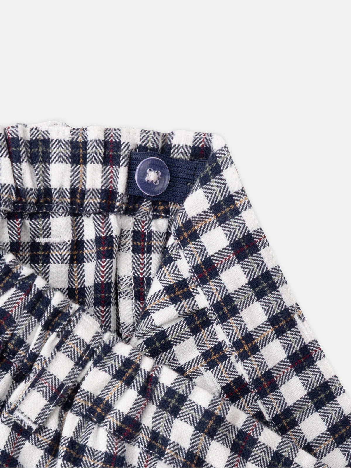 Navy Blue and White Checked Shorts Skirt with Elastic Waist for Girls
