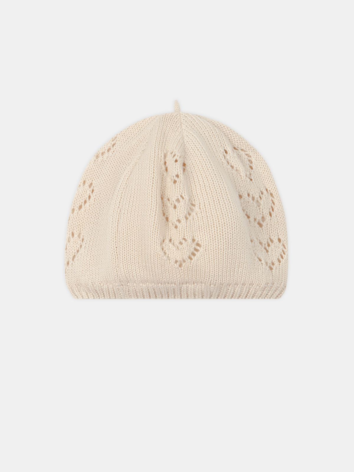 Beige Beret with Heart Pattern Baby Girl