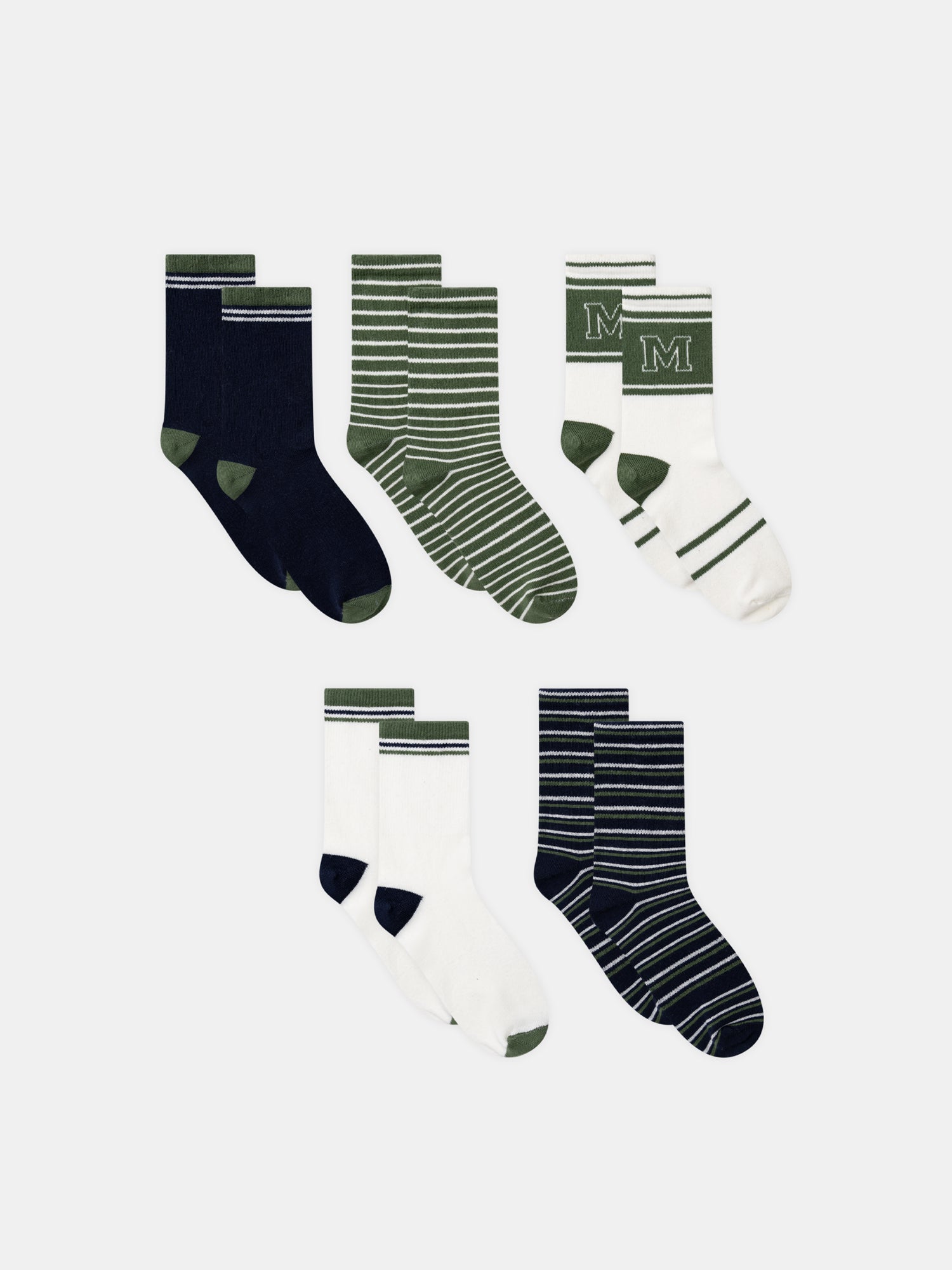 Set of 5 pairs of striped or plain socks for Boys
