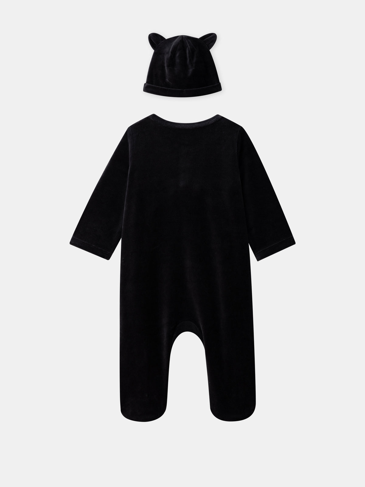 Black Velvet Cat Sleepsuit + Hat for Baby Girls