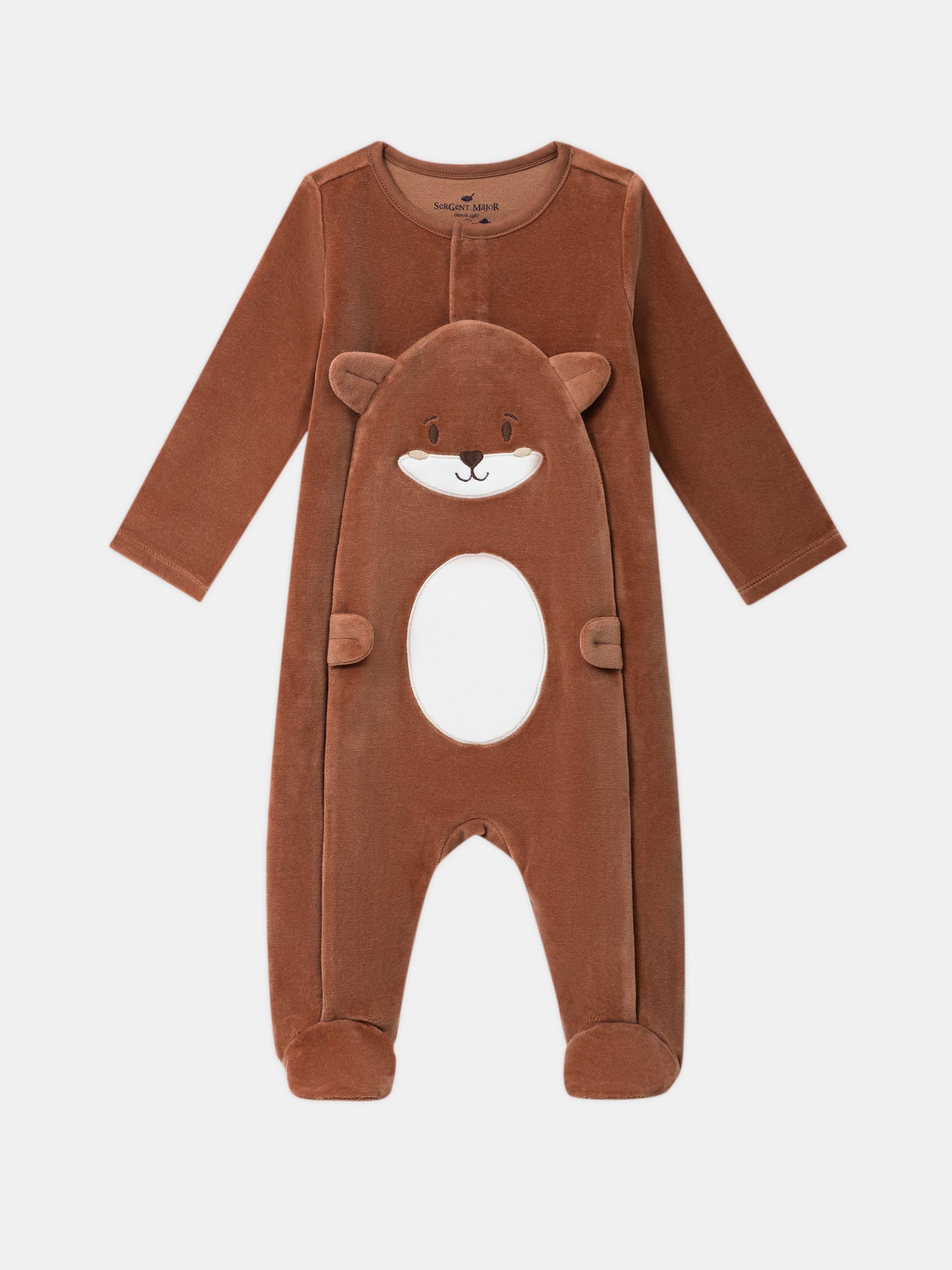 Brown velvet onesie with fox face patch Baby Boy