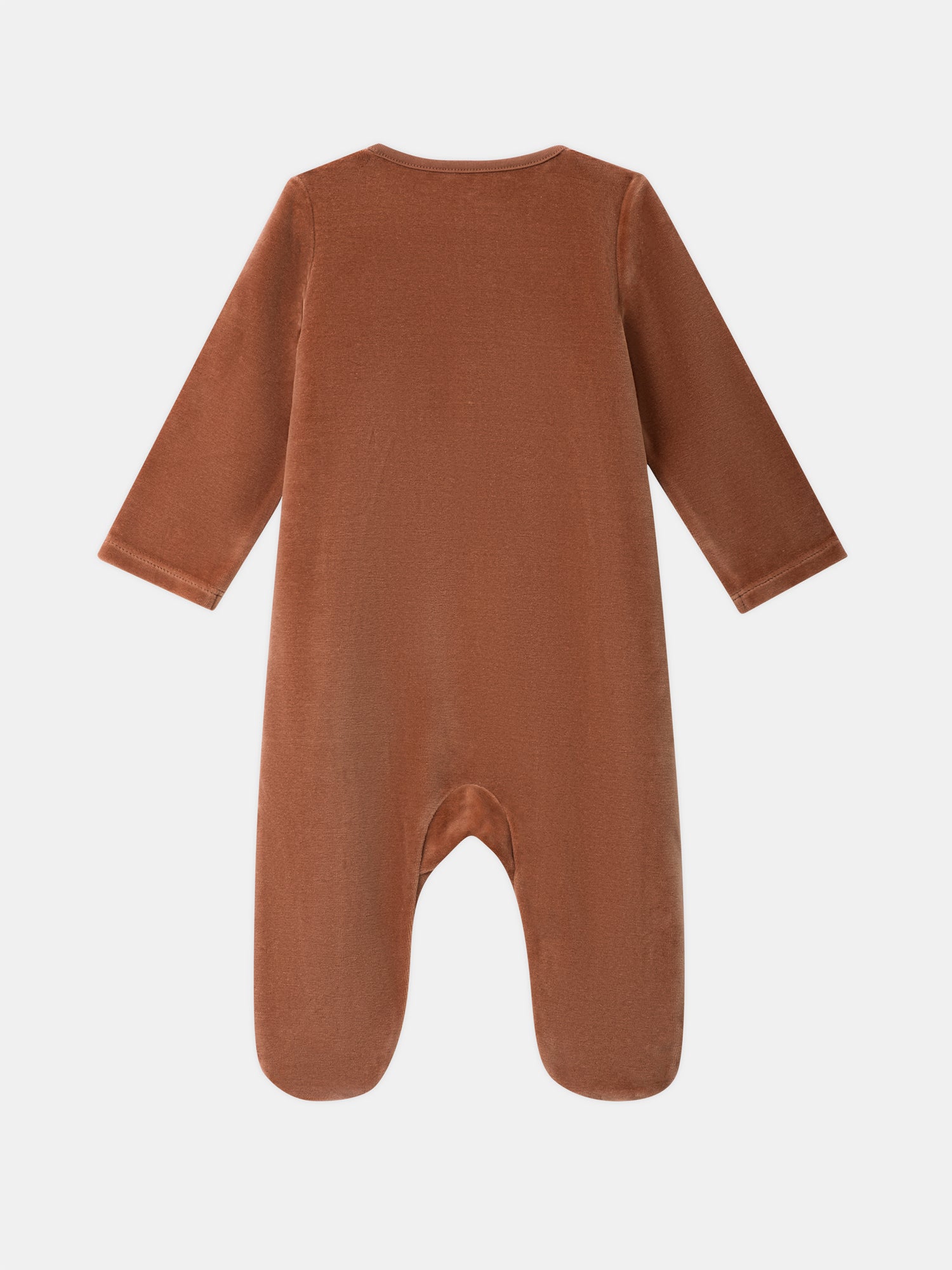 Brown velvet onesie with fox face patch Baby Boy