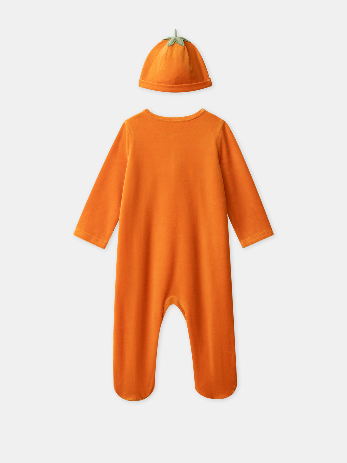 Orange Velvet Pumpkin Sleepsuit + Hat for Baby Boys