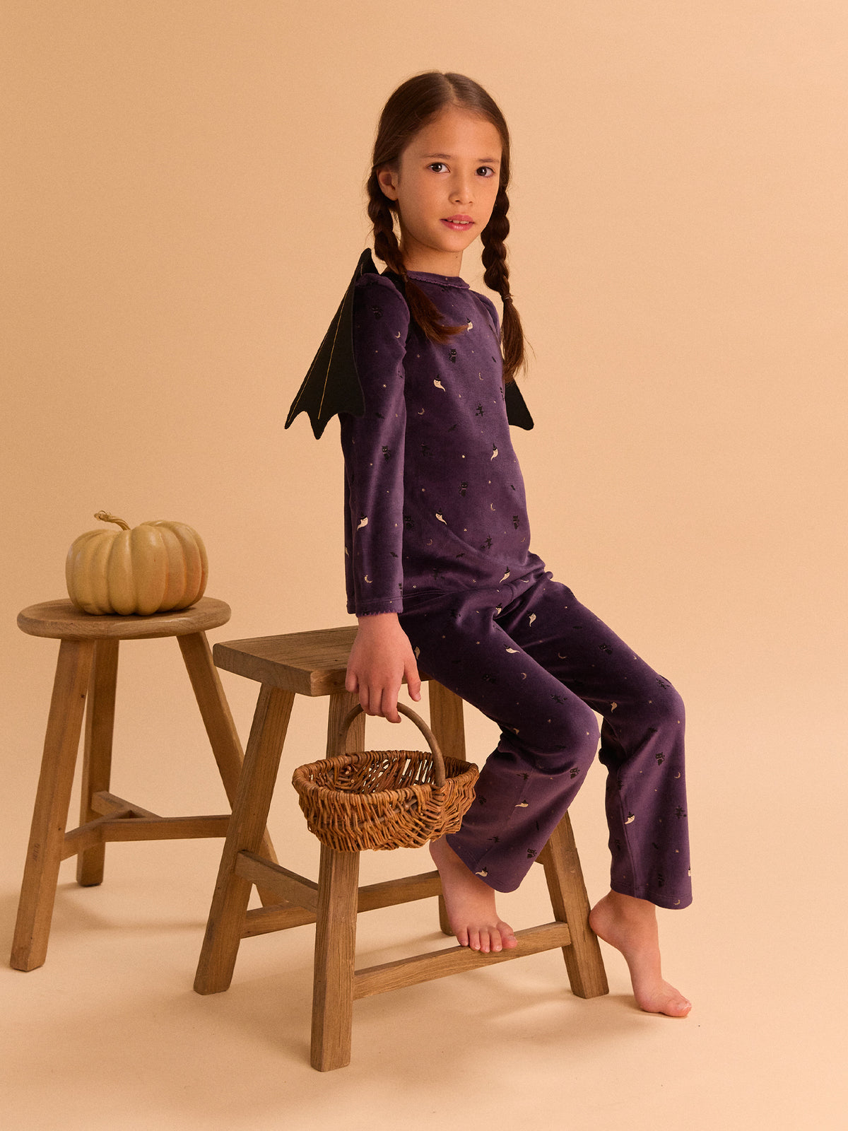 Purple Halloween Pyjamas + Bat Wings for Girls