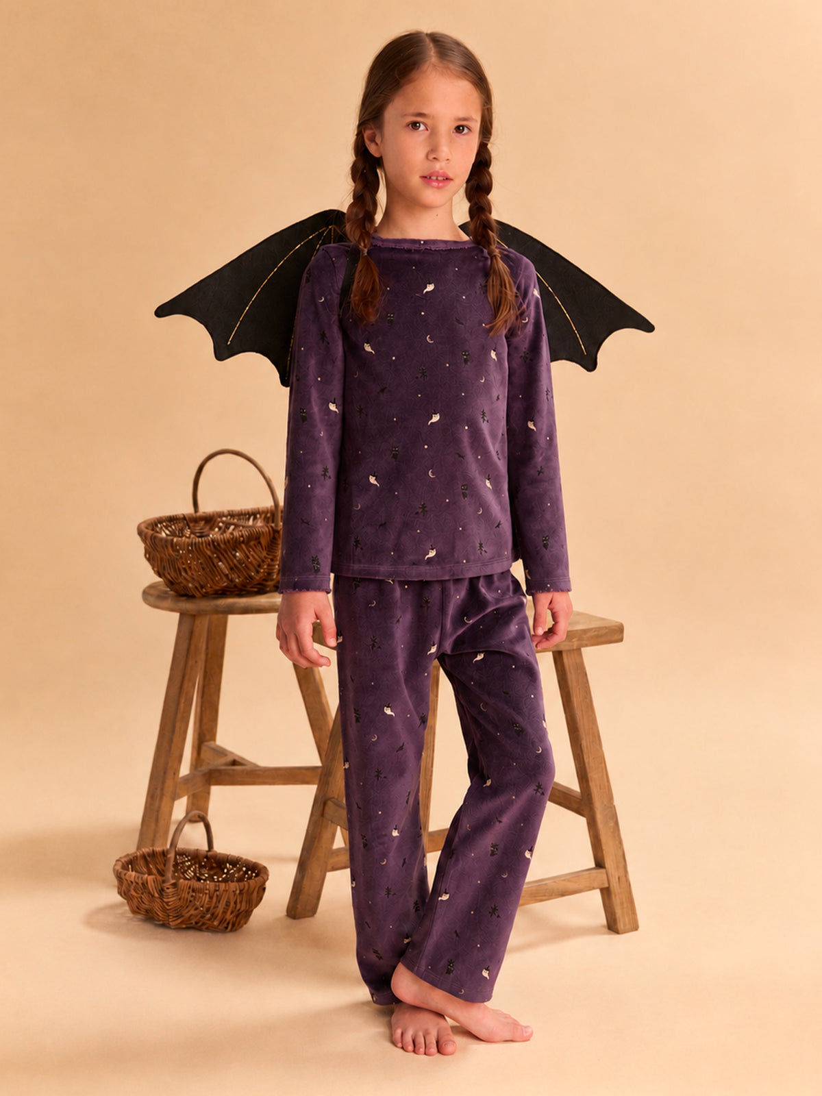 Purple Halloween Pyjamas + Bat Wings for Girls