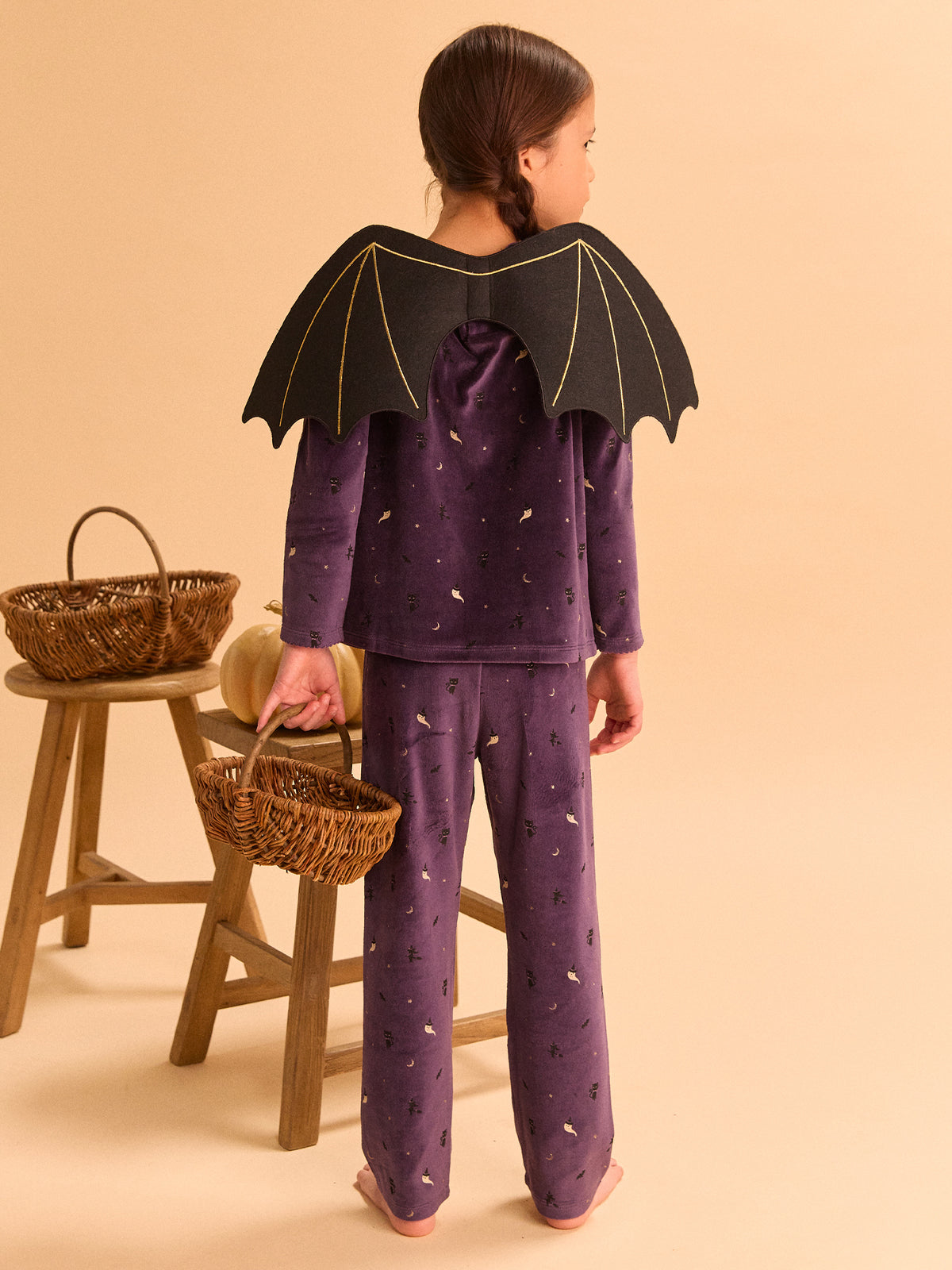 Purple Halloween Pyjamas + Bat Wings for Girls