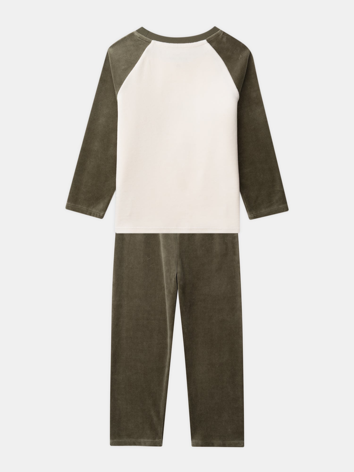 Ecru and Khaki Velvet Pyjamas Printed Dragon for Boy