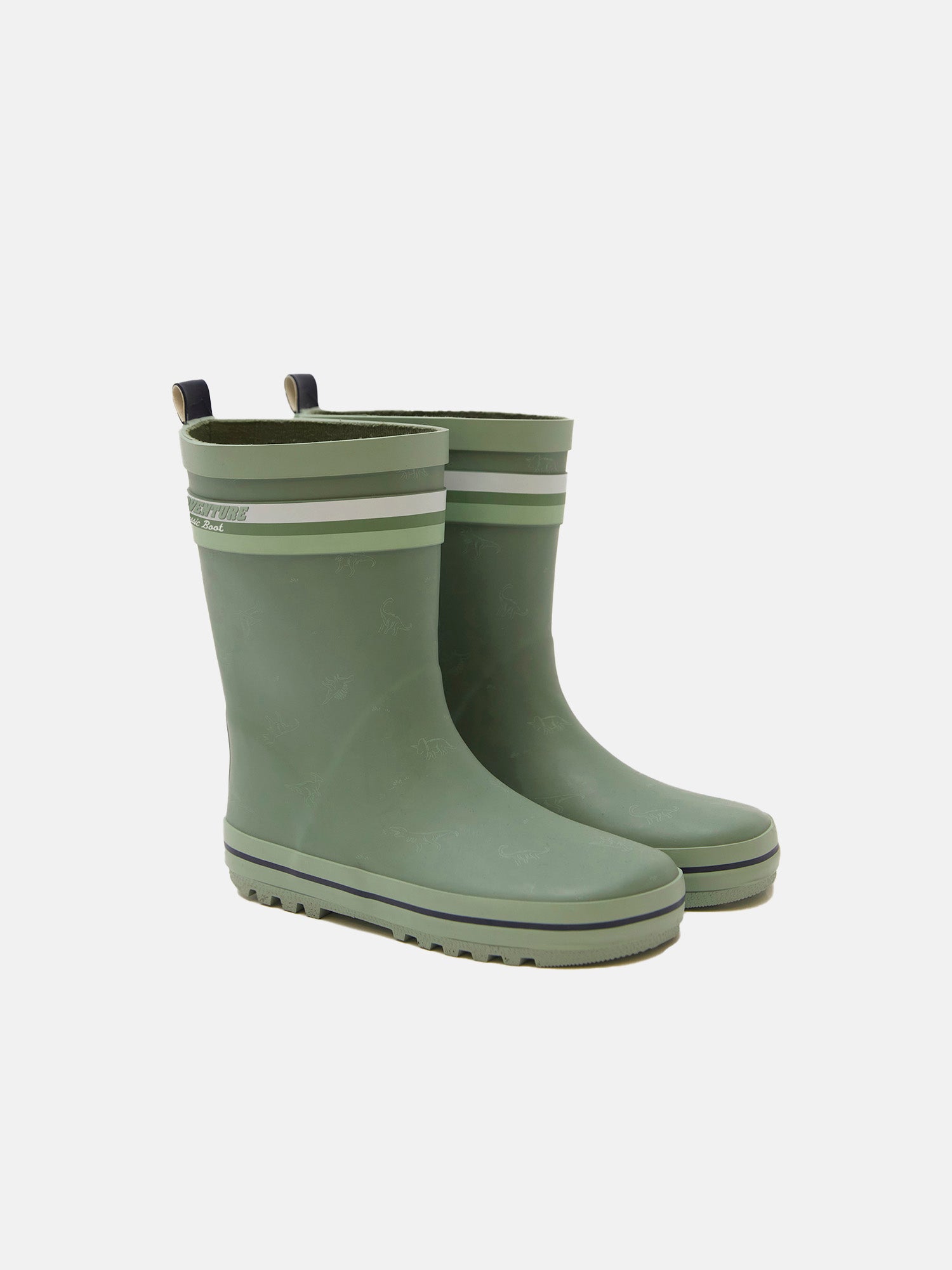 Green rain boots with dinosaur print for boys