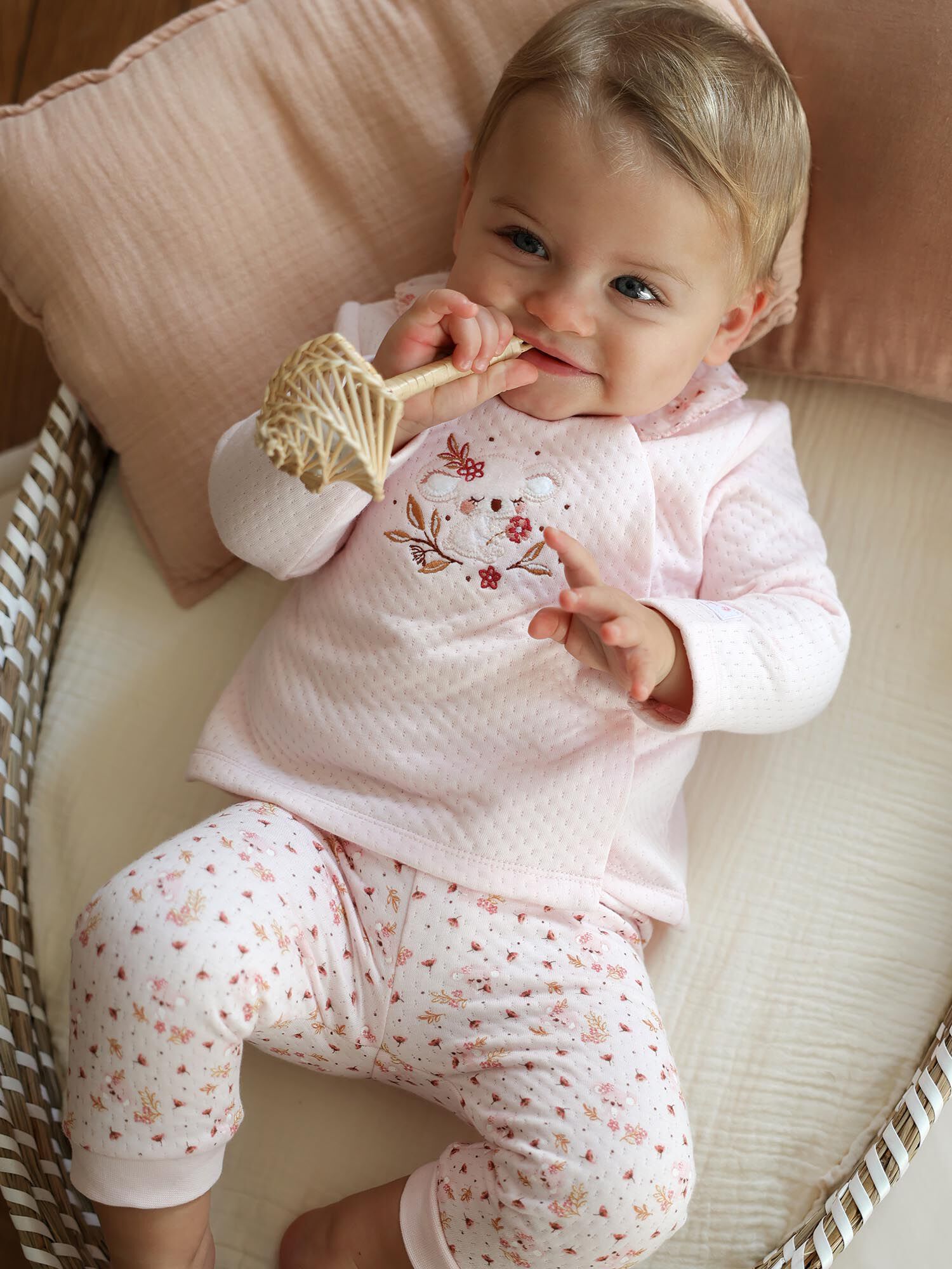 Soft pink velvet pajama top and bottom set
