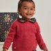 Baby girl fuchsia pink knit sweater with Claudine collar and print