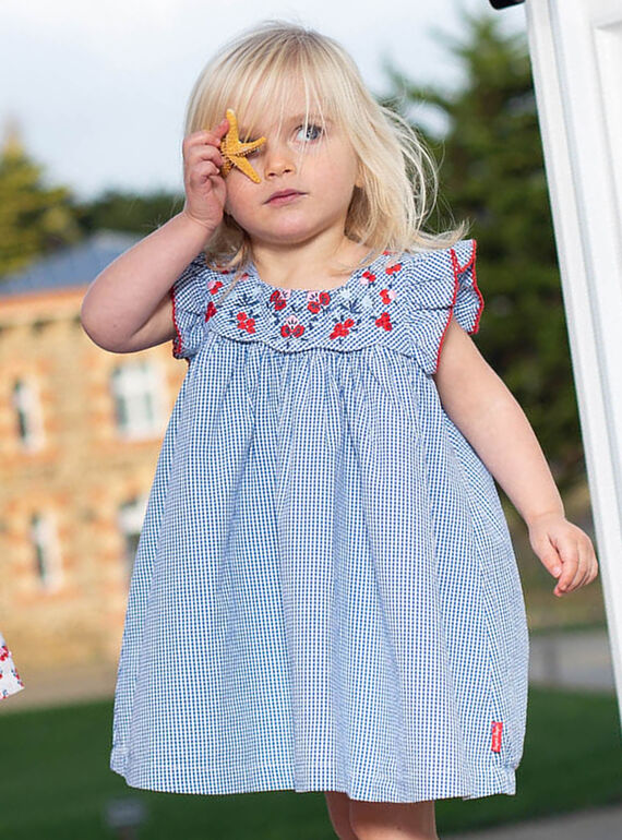 Baby girl embroidered dress and boomer set in checkered seersucker CAFABIENNE / 22E1BF81ROB208
