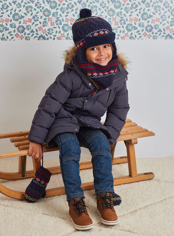 Boy's dark grey parka with fleece lining BADOUNAGE / 21H3PGE3PARJ916