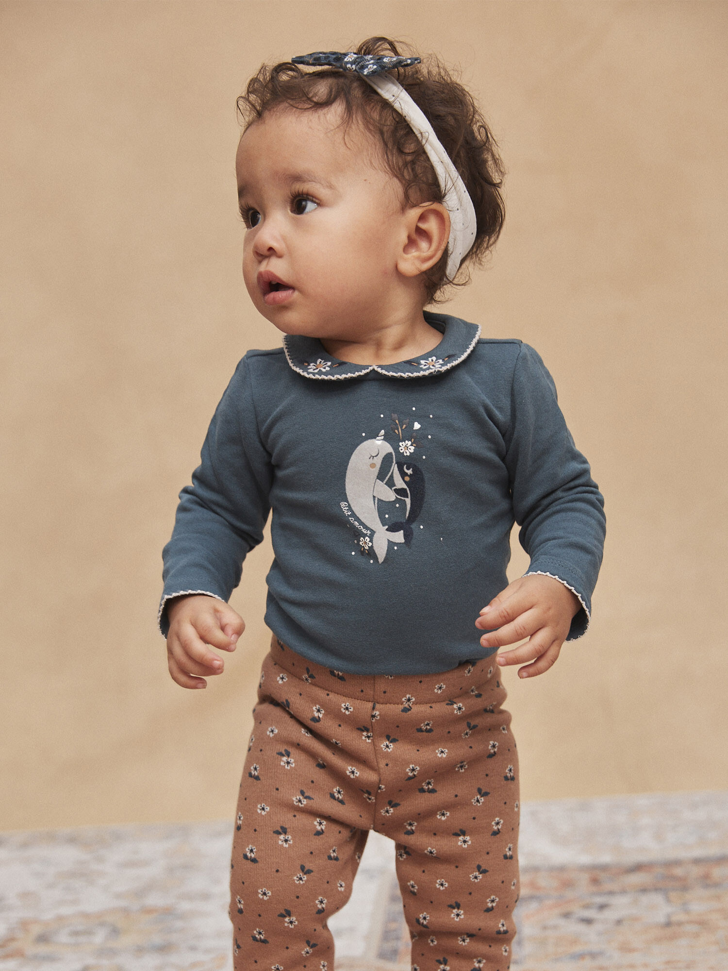 Slate blue long sleeved fleece bodysuit