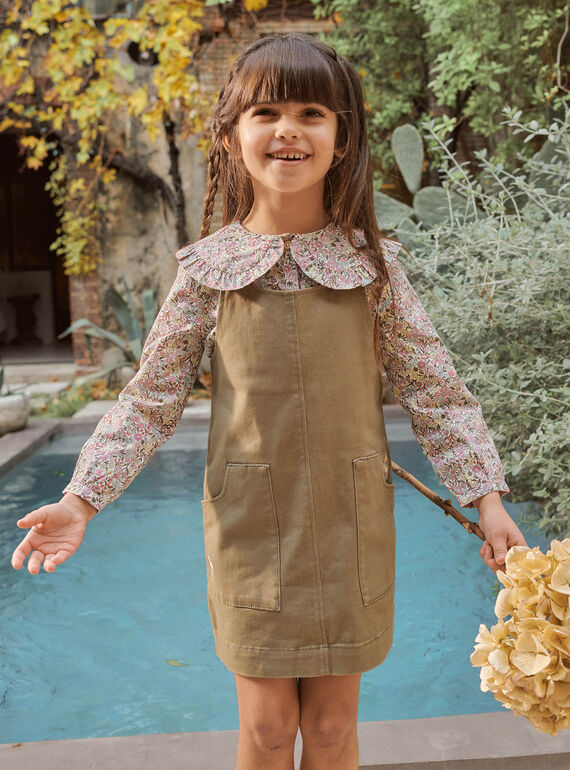 Child girl khaki green twill floral dress-salopette CECHAETTE / 22E2PFB1CHS604