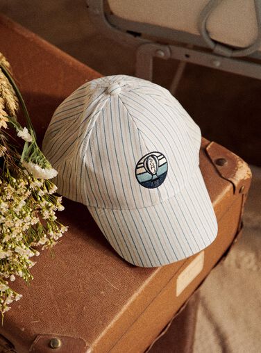 Beige and blue striped print cap FRECASAGE / 23E4PGI2CHA000