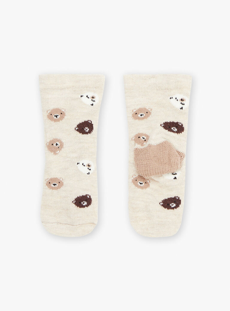 Beige teddy bear print socks GALAMY / 23H4BGH1SOQA010