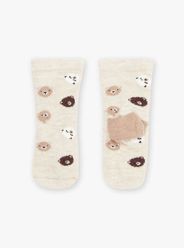 Beige teddy bear print socks GALAMY / 23H4BGH1SOQA010