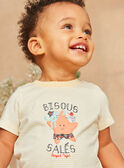 Ecru and orange striped jersey t-shirt with pastel marine animal motifs KAYVAN / 24E1BGS1TEEB116