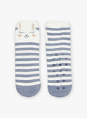 Blue gray and off-white striped socks with rabbit animation DIACHOSETTE / 22H4PFY1SOAC206