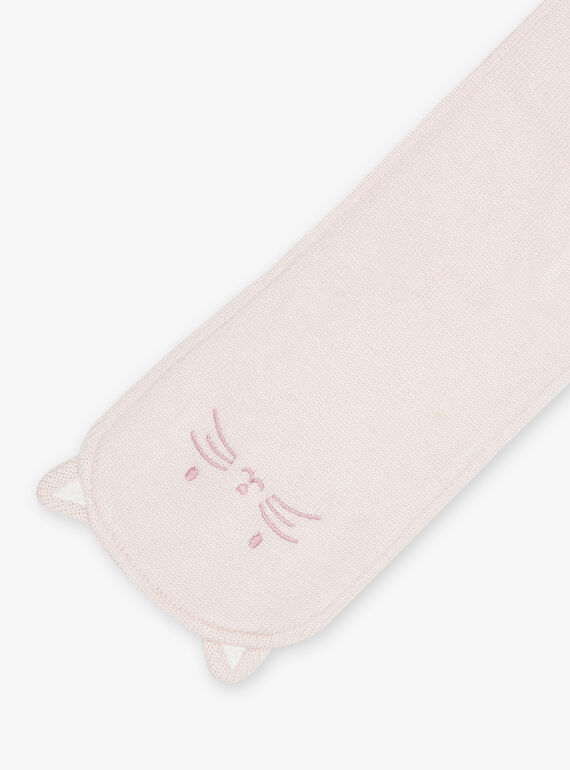 Pink lined scarf cat motif baby girl CIMEGANE / 22E4BFG1ECH301
