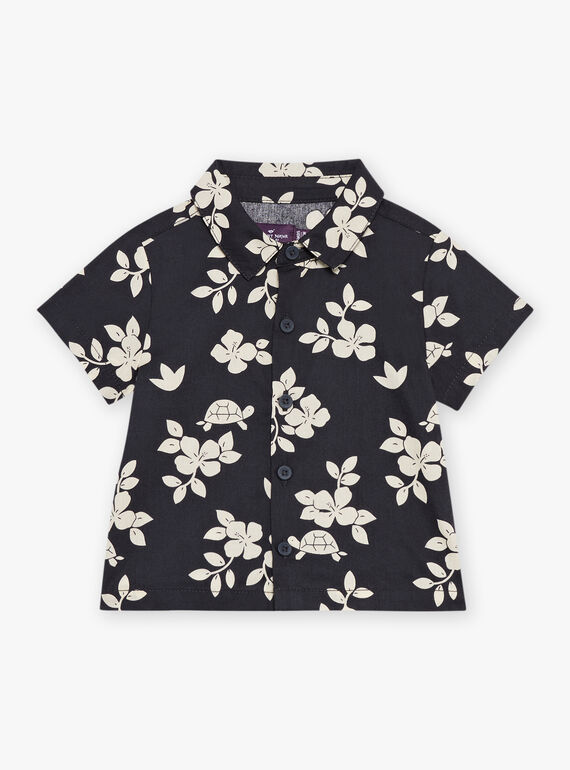 Slate black shirt with leaves and turtles print FATONY / 23E1BGP1CHMJ900