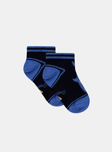 Blue socks with jacquard motif and jersey shark animation Blue socks with jacquard motif and jersey shark animation KLOCHAGE / 24E4PGS1SOQC234