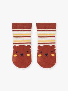Baby boy striped socks with teddy bear design CAARNAUD / 22E4BG72SOQ420