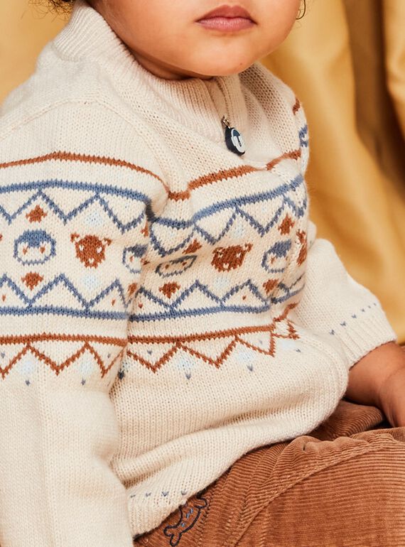 Beige jacquard knitted vest with animals and fantasy motifs DASICHARD / 22H1BGY1GILA001