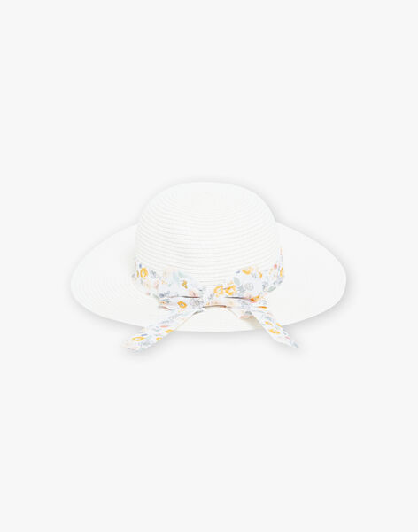 White straw effect hat with floral printed band and bow child girl CLUETTE / 22E4PF12CHA001