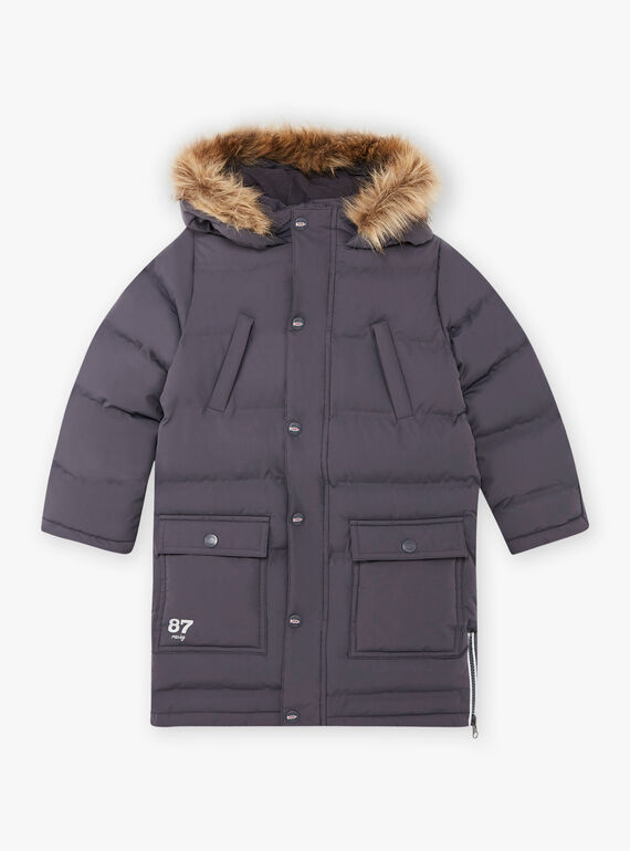 Boy's dark grey parka with fleece lining BADOUNAGE / 21H3PGE3PARJ916