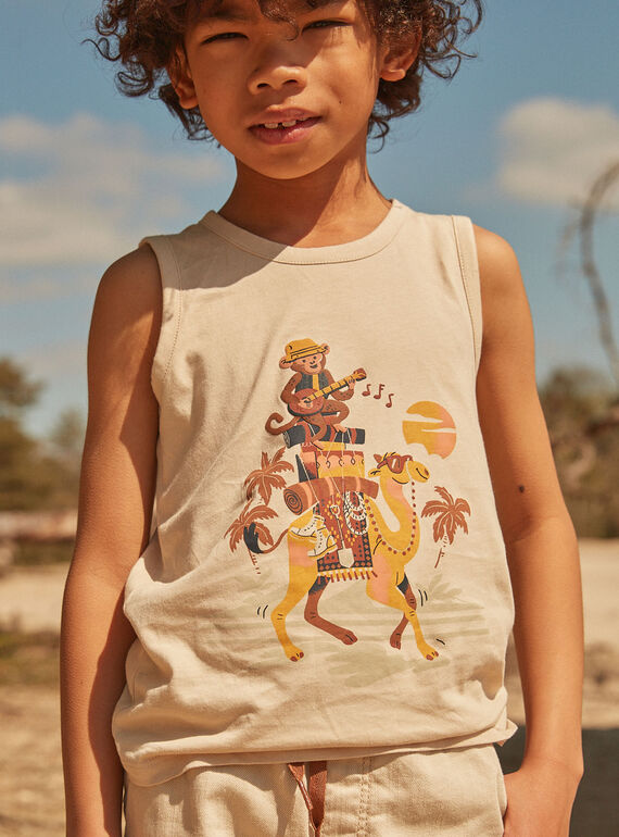 Sand tank top with camel and monkey motifs FLIDEBAGE / 23E3PGP1DEB808