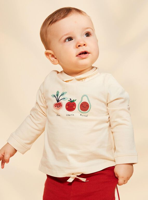 Vanilla polo with embroidered vegetable patches FACETHAN / 23E1BGB1POL114