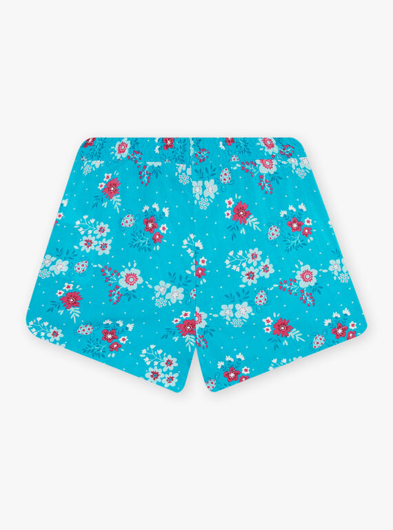 Child girl turquoise shorts with flower print CAUSHOETTE 2 / 22E2PFT4SHO202