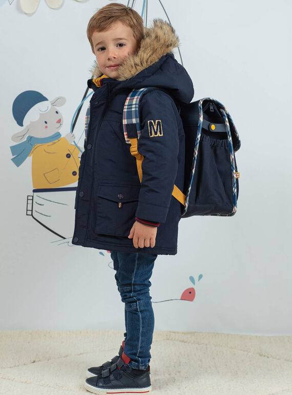 Navy blue satchel with London pattern and checkered print child boy BAZECAGE / 21H4PG52BES070