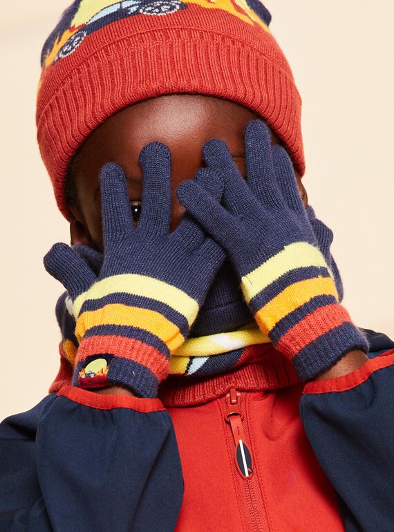 Navy Blue Striped knit gloves FRAGANAGE / 23E4PG51GAN713
