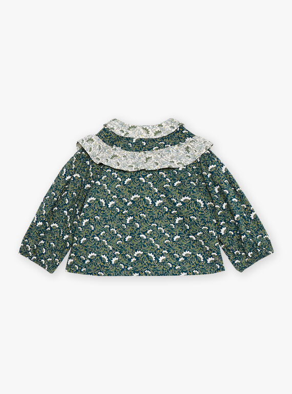 Emerald green blouse with floral print GACELIA / 23H1BF81CHE608