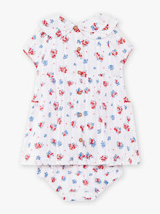 Baby girl ecru dress with flower print bloomer CAFLORE / 22E1BF82ROB001