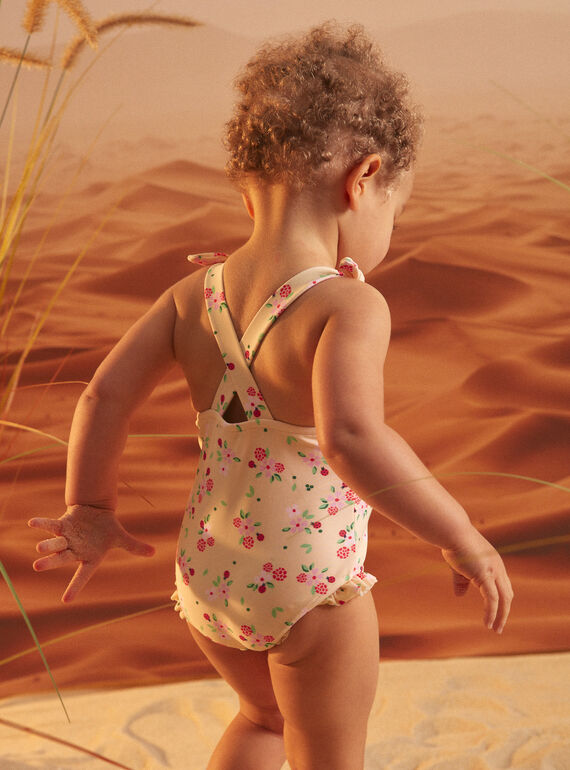 Pale yellow reversible one-piece swimsuit with floral print KITINA / 24E4BFG2MAI009