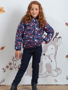 Child girl's midnight blue floral print down jacket and rabbit backpack BROBOUDETTE1 / 21H2PFG5DTV216