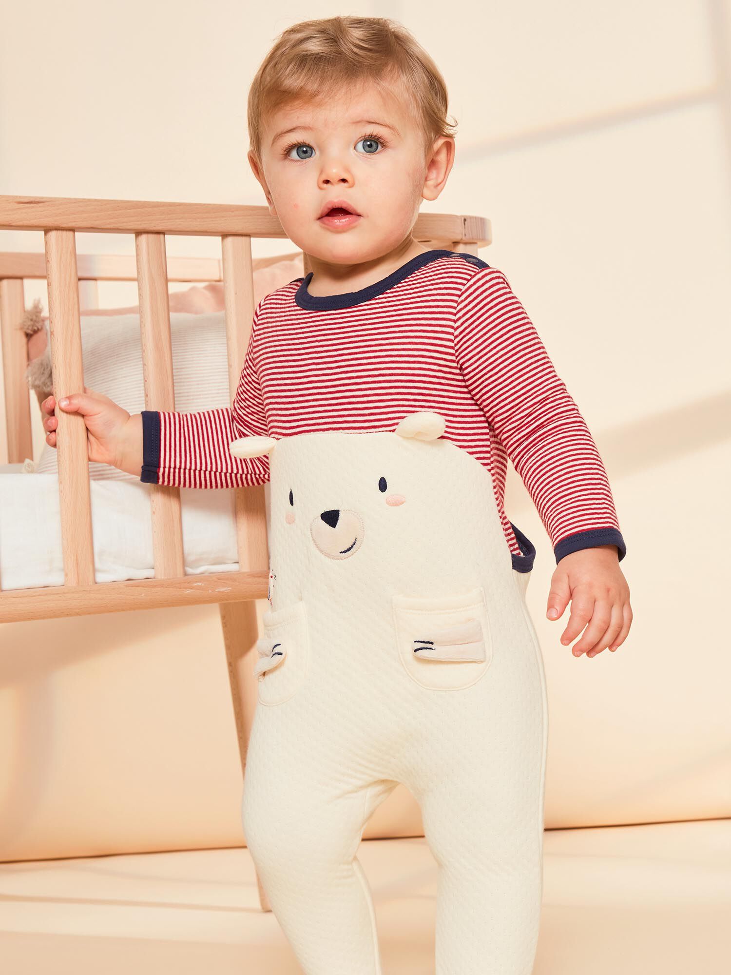 Cream striped sleep suit with bear head animation Boy Sergent Major