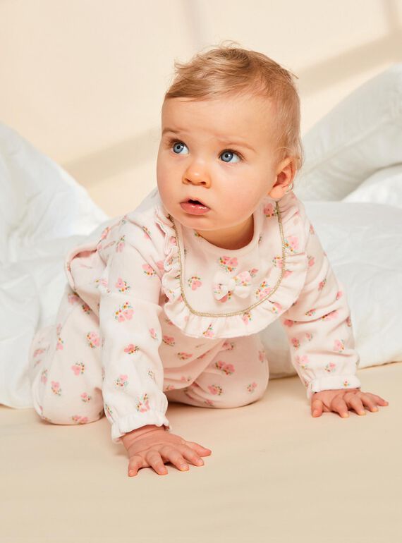 Soft pink heart and flower print velvet sleep suit FECASSIS / 23E5BF24GRED300